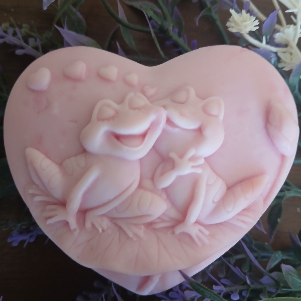 Blissful Pink Heart Soap with Frogs